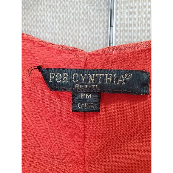 For Cynthia Petite Orange V-Neck Tiered Mesh Cap Sleeve Shirt Size PM - Picture 2 of 6